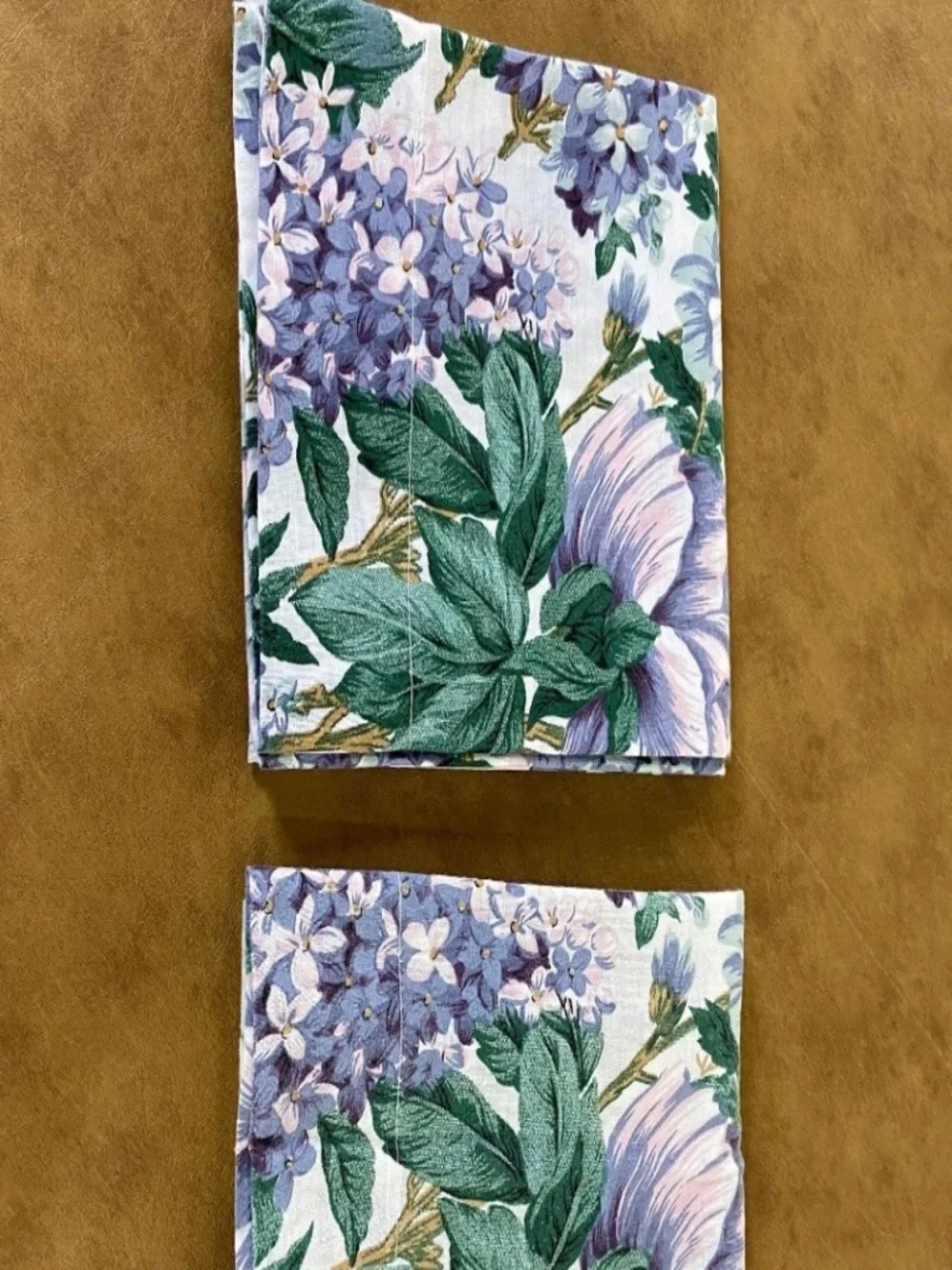 Set of Two Vintage Floral Pillow Cases; Lavender, Blue, Green; Hydrangeas